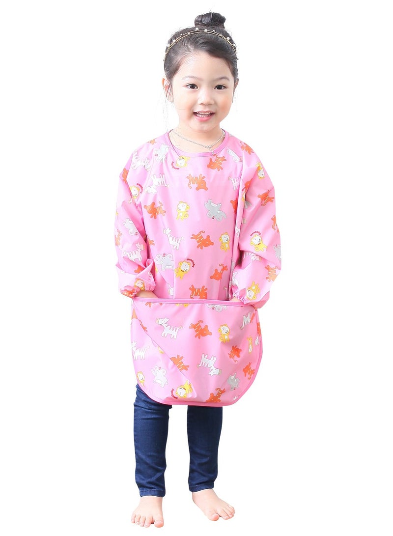Plie Kids Painting Apron â€“ Waterproof Long Sleeve Art Smock for Toddlers & Preschoolers, Messy Play, Baking, Crafts, Cooking, Sensory Activities (Ages 1â€“10), Pink Animal (04-S) - Image 2